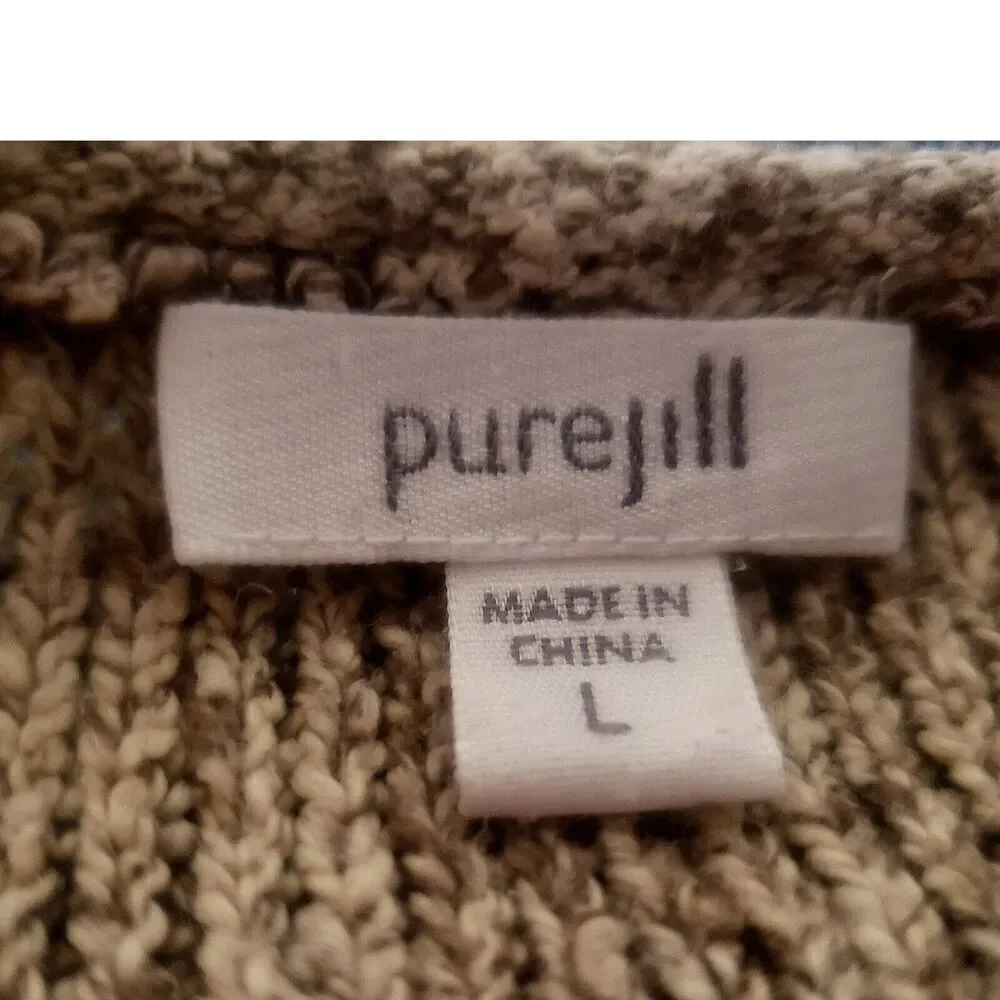 J. Jill Pure Jill Sweater Womens L Gray Knit Oversized Boho Lagenlook Pullover